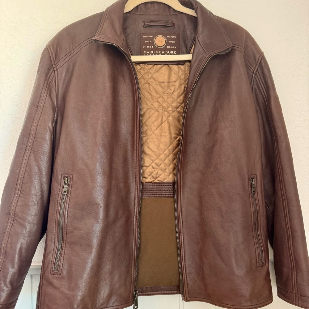 Marc New York Brown Leather Bomber Jacket